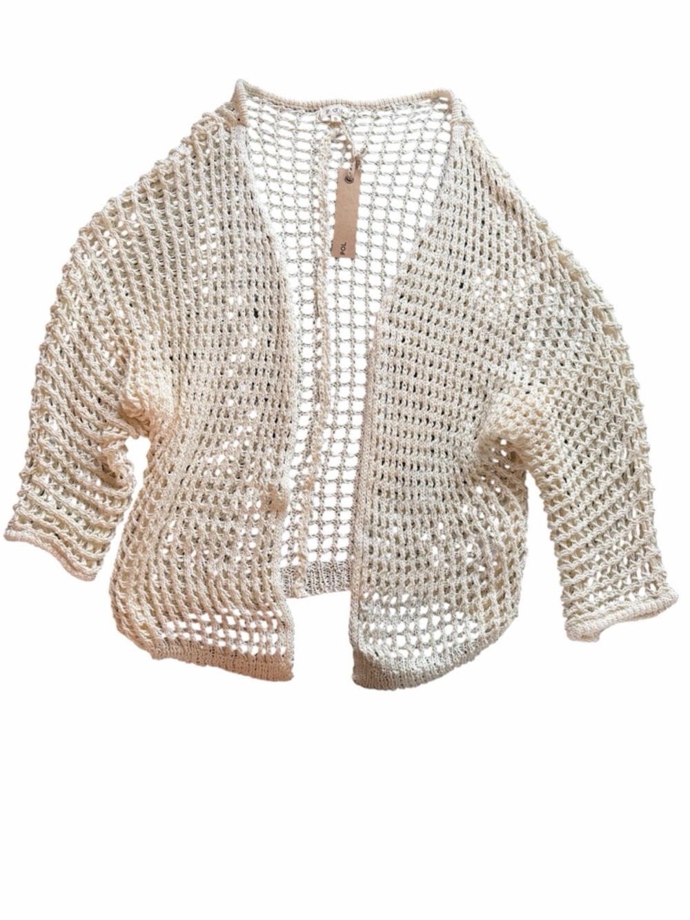 🌟POL Cream Boho Beachy Cottagecore Open-Knit Crochet Cardigan
